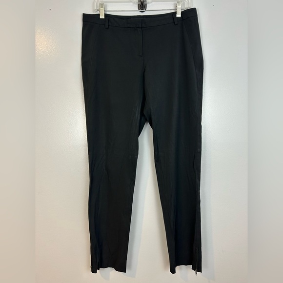 Theory Coated Black Trouser Dress Pants w/ Zipper Ankles Size 10 - Picture 1 of 11